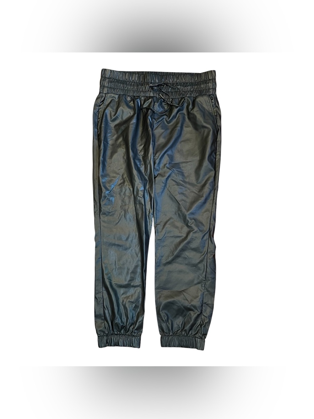 Ophelia Roe Jogger Pants Black Faux Leather Pull Up Women’s Med Pockets